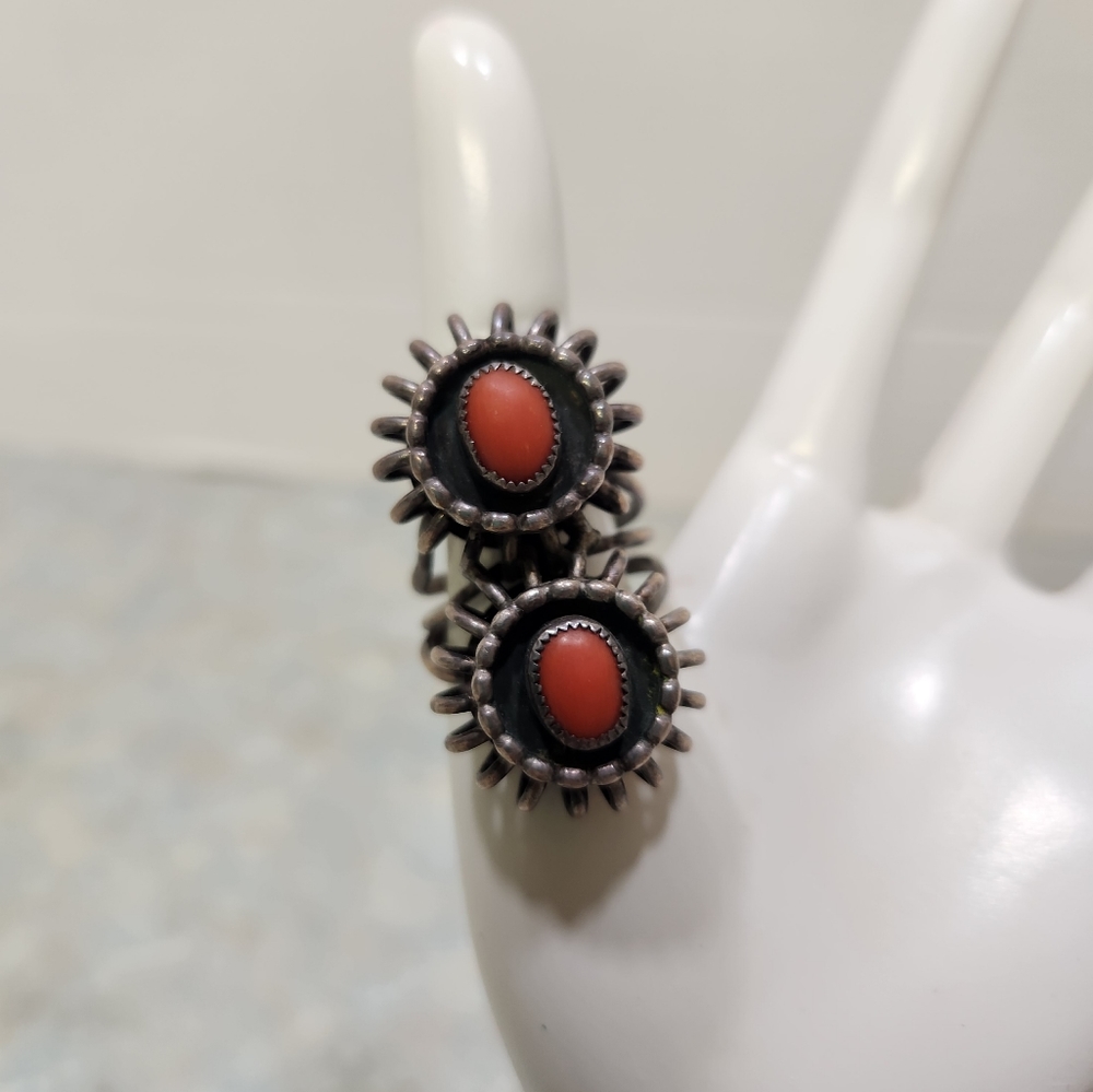 Showstopper! Silver & coral ring sz 8 - Picture 10 of 11